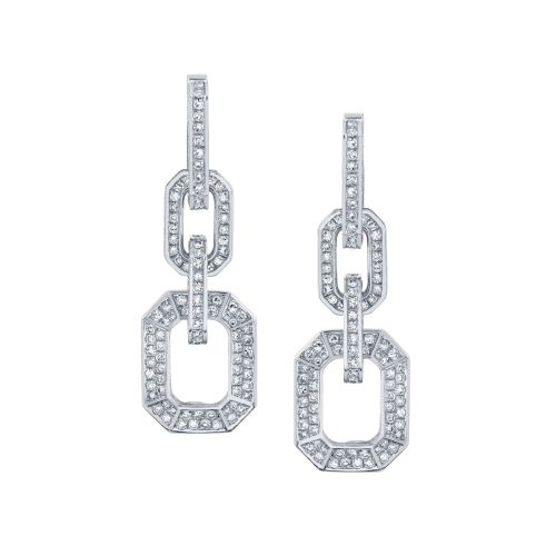 DIAMOND 3 IN 1 PAVE GRADUAL DECO LINK DROP EARRINGS