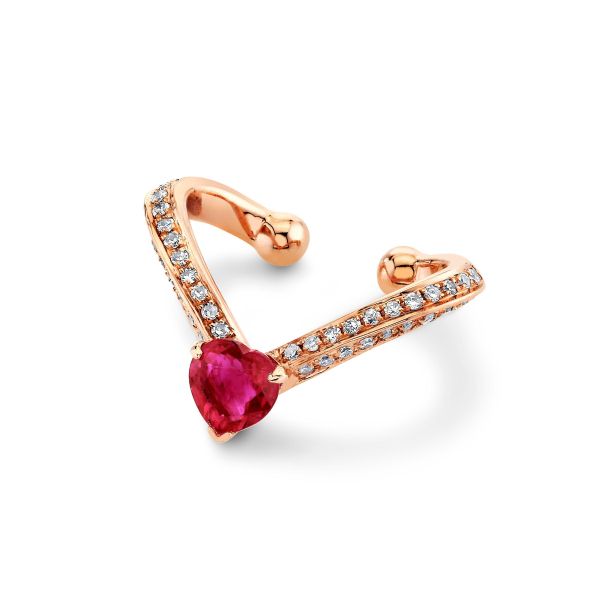 RUBY HEART CHEVRON EAR CUFF