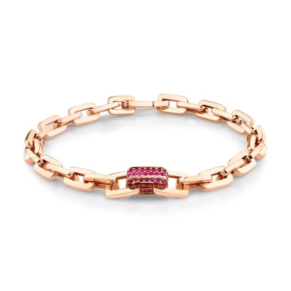 SINGLE PAVE RUBY SOLID GOLD MINI DECO LINK BRACELET