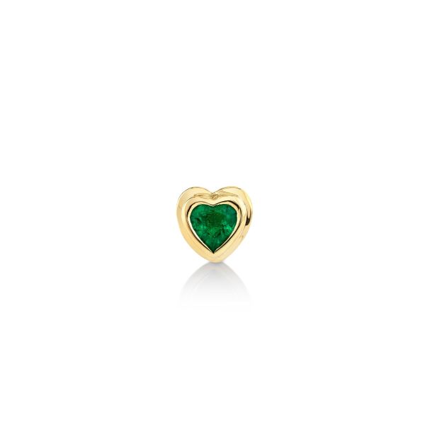 SINGLE EMERALD BEZEL HEART STUD