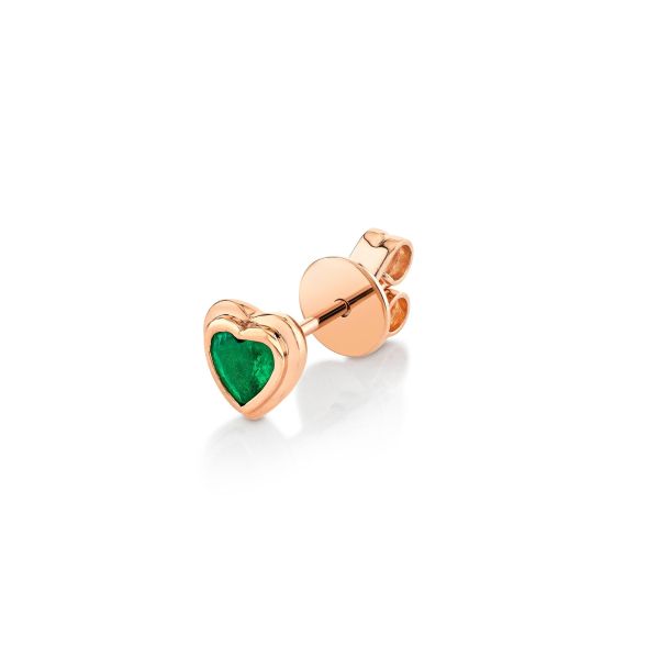 SINGLE EMERALD BEZEL HEART STUD