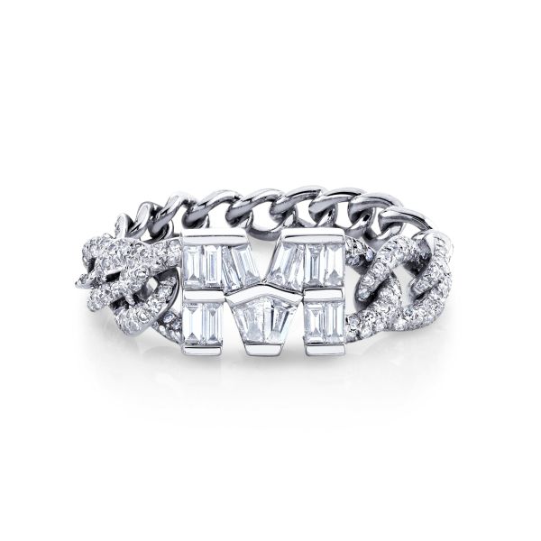DIAMOND BAGUETTE PERSONALIZED INITIAL GRADUAL LINK RING