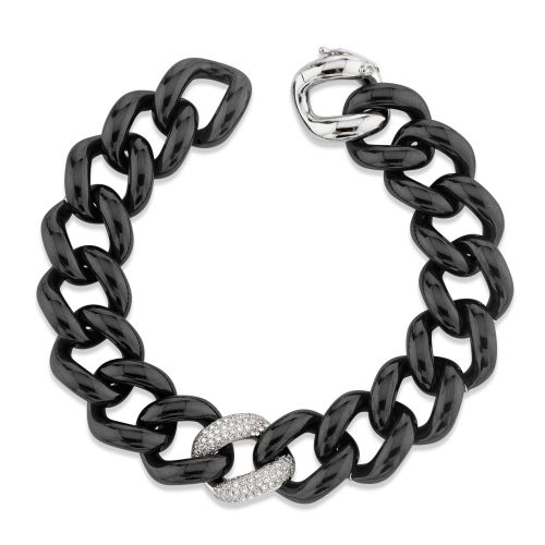 DIAMOND SINGLE PAVE BLACK CERAMIC JUMBO LINK BRACELET