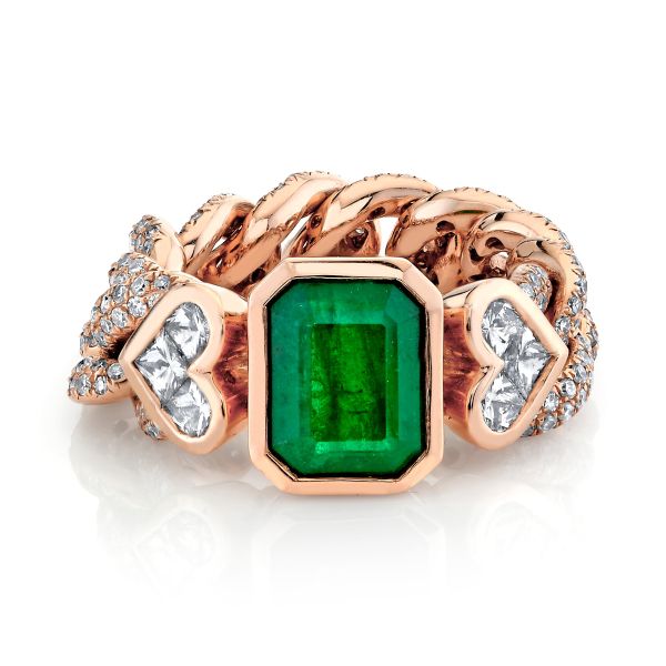 EMERALD TRI DIAMOND MEDIUM LINK RING