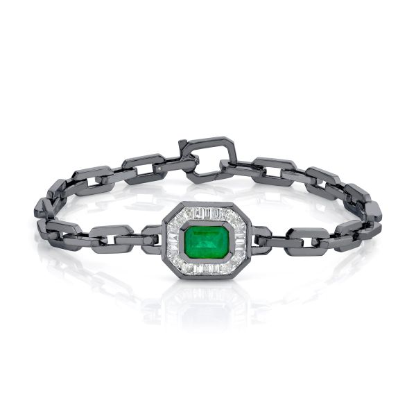 EMERALD & DIAMOND HALO MINI DECO LINK BRACELET
