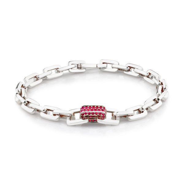 SINGLE PAVE RUBY SOLID GOLD MINI DECO LINK BRACELET