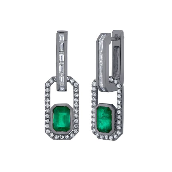 EMERALD & DIAMOND HALO LINK EARRING