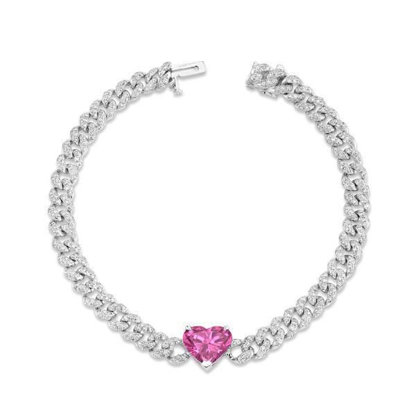 PINK SAPPHIRE HEART PAVE MINI LINK BRACELET