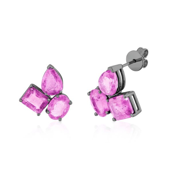 PINK SAPPHIRE OMBRE TRIPLE GEM STUDS