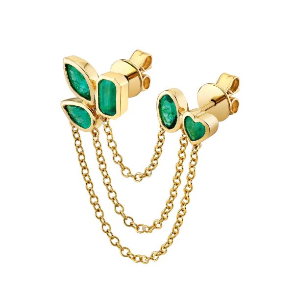 EMERALD MIXED DUO CHAIN LINK STUD