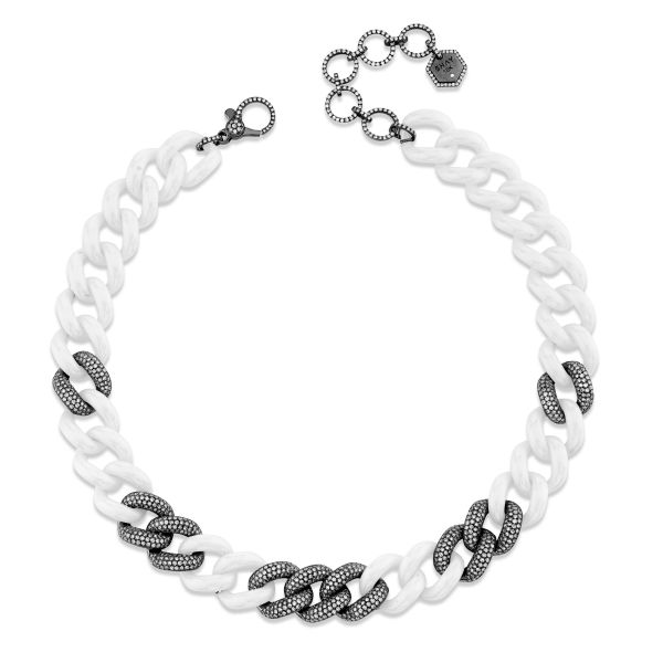 9 PAVE & WHITE CERAMIC JUMBO LINK NECKLACE