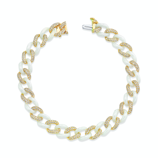 DIAMOND PAVE & WHITE CERAMIC MEDIUM LINK BRACELET