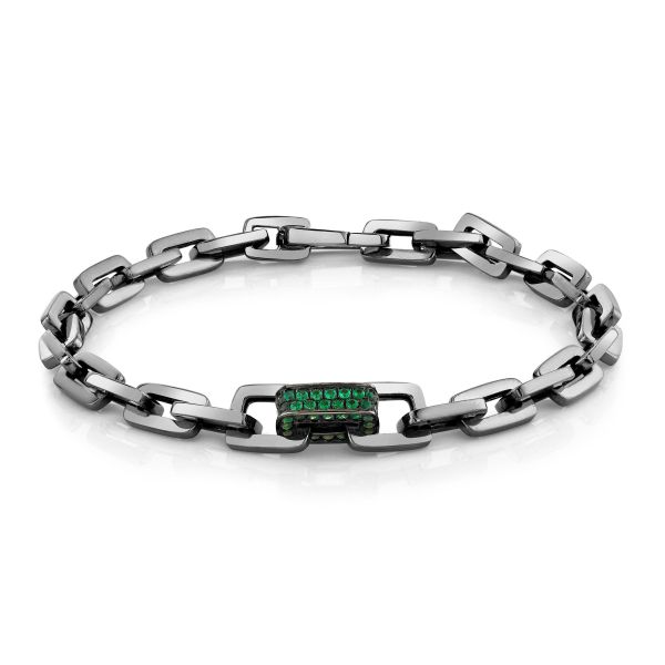 SINGLE PAVE GREEN GARNET SOLID GOLD MINI DECO LINK BRACELET