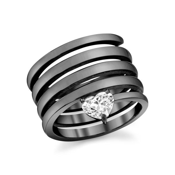 SOLID GOLD DIAMOND HEART SPIRAL RING