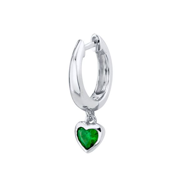 SINGLE EMERALD HEART DROP HUGGIE