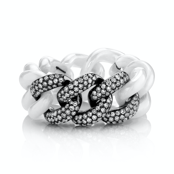 TRIPLE PAVE & WHITE CERAMIC ESSENTIAL LINK RING