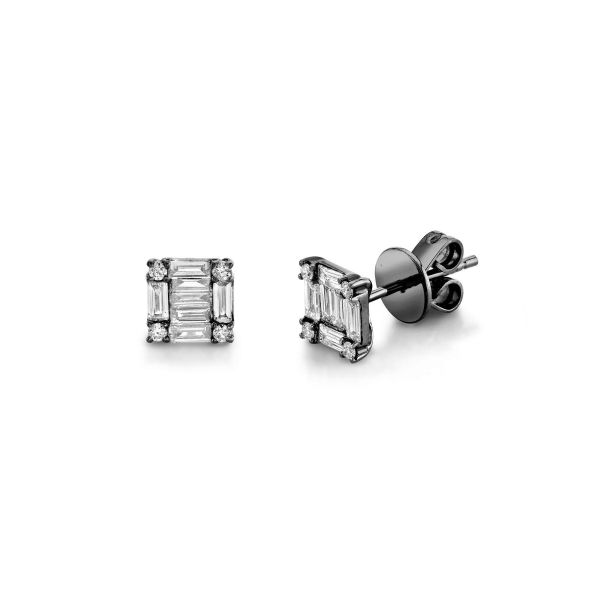 DIAMOND SQUARE STACKED BAGUETTE STUDS