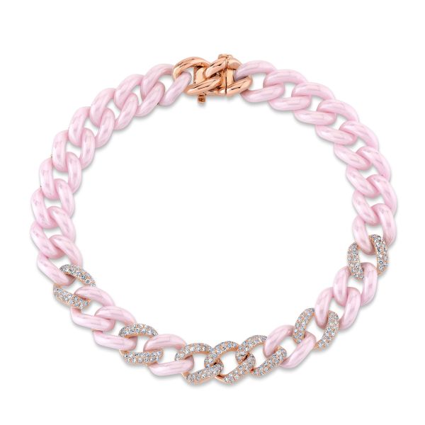 DIAMOND 7 PAVE & PINK CERAMIC MEDIUM LINK BRACELET