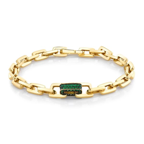 SINGLE PAVE GREEN GARNET SOLID GOLD MINI DECO LINK BRACELET