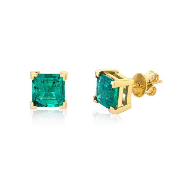 EMERALD SQUARE SOLITAIRE STUDS