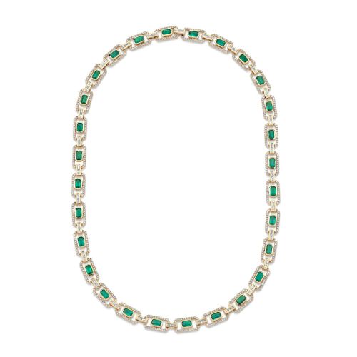 EMERALD & DIAMOND HALO LINK NECKLACE