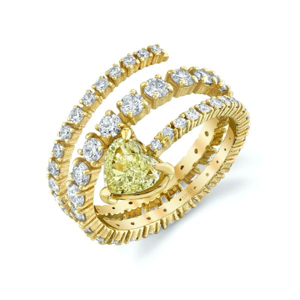 YELLOW DIAMOND HEART SPIRAL RING