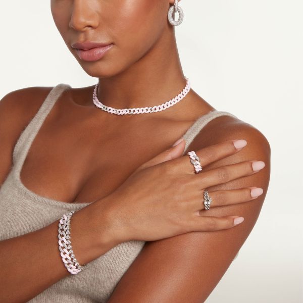 SINGLE PAVE PINK CERAMIC MEDIUM LINK RING