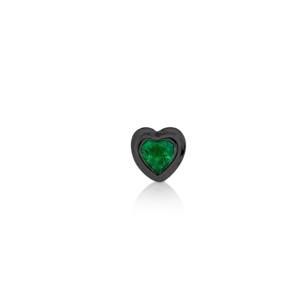 SINGLE EMERALD BEZEL HEART STUD