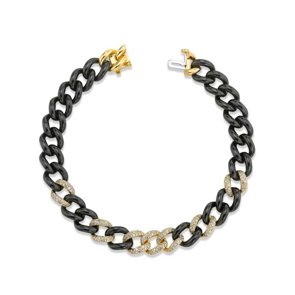 DIAMOND 7 PAVE & BLACK CERAMIC MEDIUM LINK BRACELET