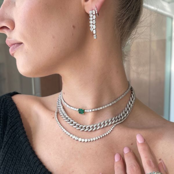 DIAMOND HEART & EMERALD WATERFALL EARRINGS