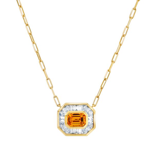 YELLOW SAPPHIRE & DIAMOND HALO MINI DECO LINK PENDANT