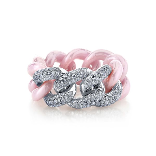 TRIPLE PAVE PINK CERAMIC ESSENTIAL LINK RING