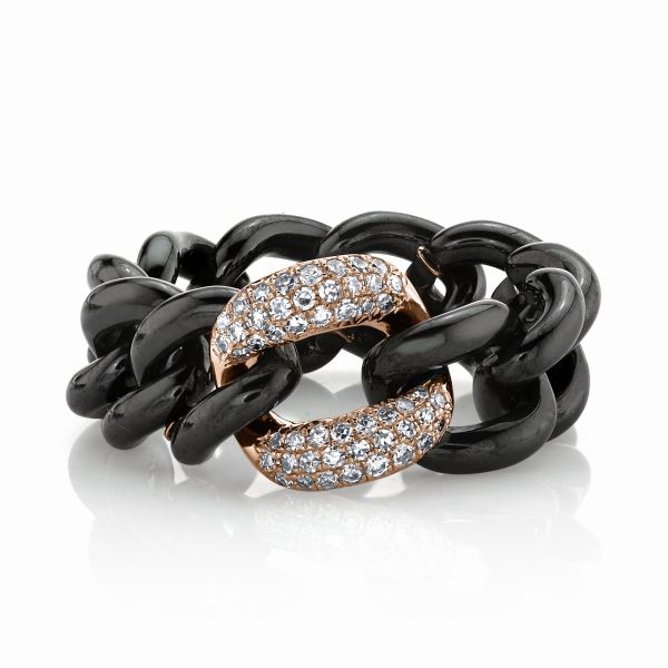 WHITE DIAMOND & BLACK CERAMIC MEDIUM LINK RING