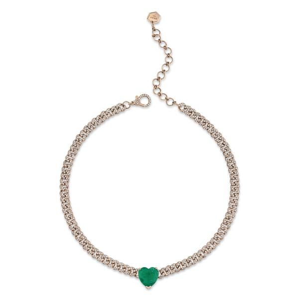 JUMBO EMERALD HEART MINI PAVE LINK NECKLACE
