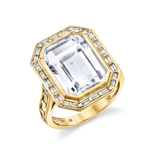 WHITE TOPAZ DIAMOND BAGUETTE PORTRAIT RING