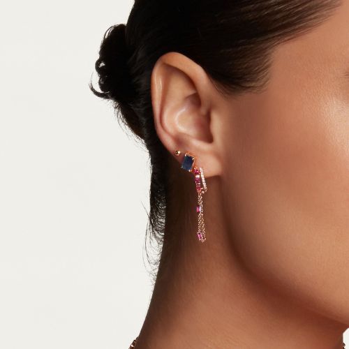 BLUE SAPPHIRE EMERALD CUT STUDS, 3-4cts