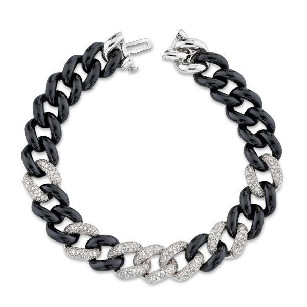 DIAMOND 7 PAVE & BLACK CERAMIC ESSENTIAL LINK BRACELET
