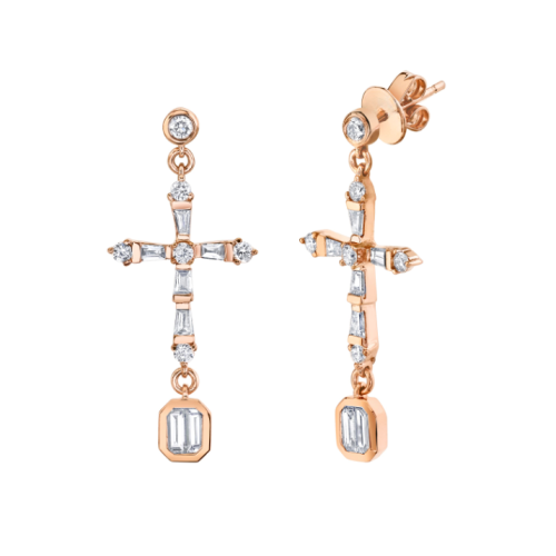 DIAMOND CROSS DROP EARRINGS