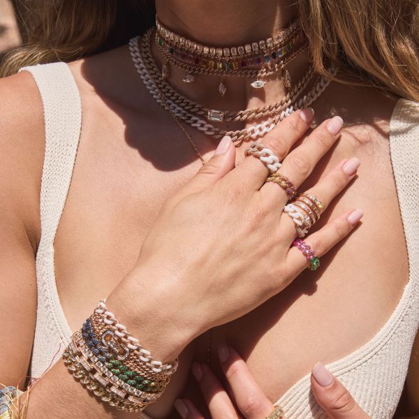 RAINBOW PAVE MEDIUM LINK RING