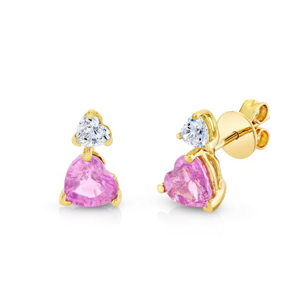 DIAMOND & PINK SAPPHIRE TWO STEP HEART STUDS