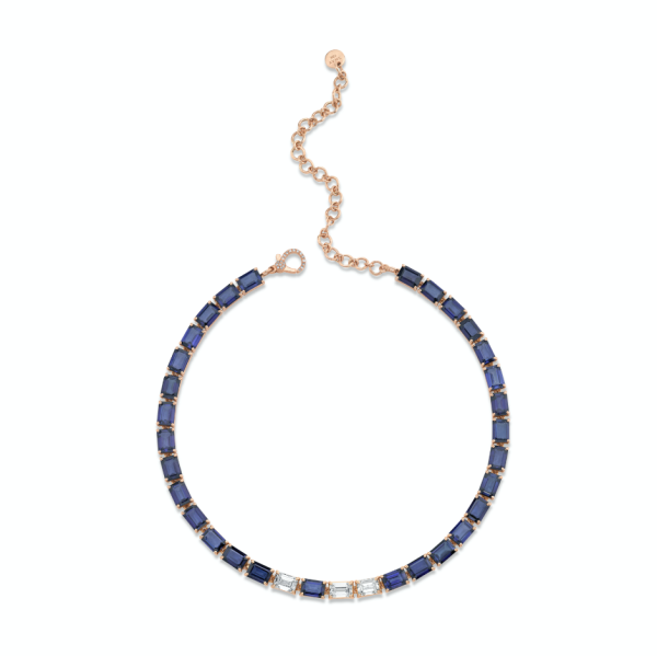 BLUE SAPPHIRE & DIAMOND TENNIS NECKLACE