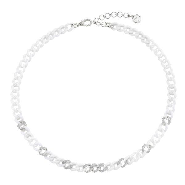 9 PAVE & WHITE CERAMIC MEDIUM LINK NECKLACE