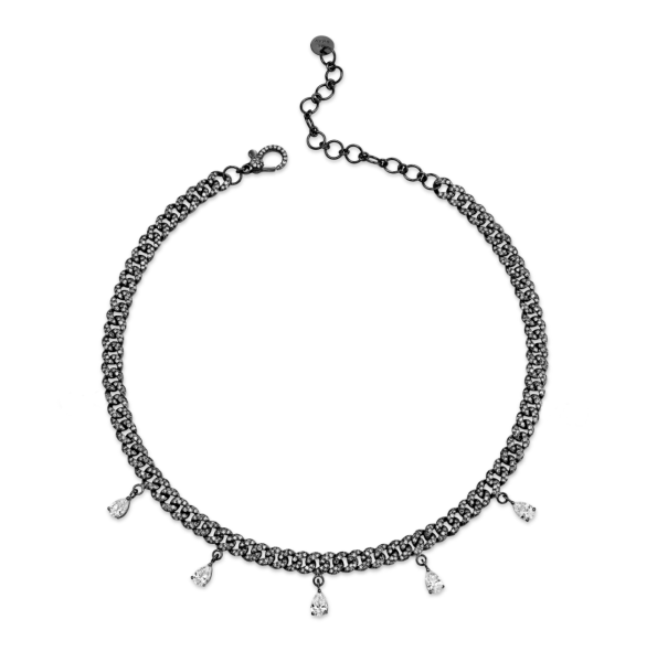 DIAMOND 5 PEAR DROP MINI LINK NECKLACE