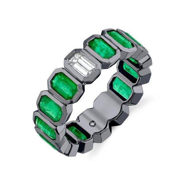 EMERALD & DIAMOND BEZEL ETERNITY BAND