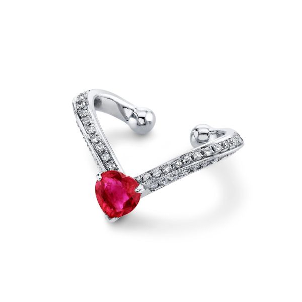 RUBY HEART CHEVRON EAR CUFF