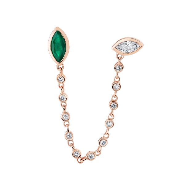 EMERALD & DIAMOND DUO CHAIN LINK STUD