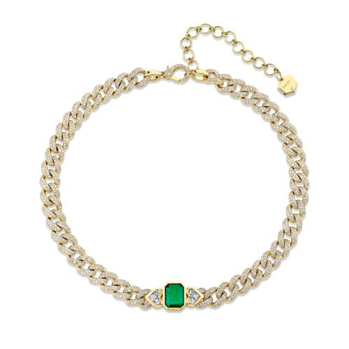 EMERALD TRI DIAMOND MEDIUM LINK NECKLACE