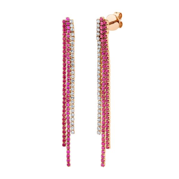 READY TO SHIP RUBY & PINK SAPPHIRE TRIPLE THREAD DROP EARRINGS