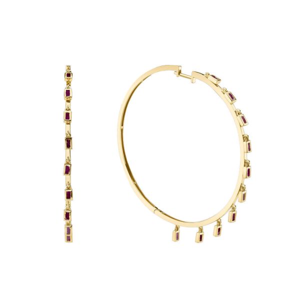 RUBY BAGUETTE DANGLE HOOPS