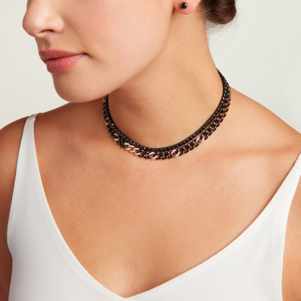 9 PAVE & BLACK CERAMIC MEDIUM LINK NECKLACE